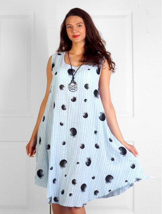 Linen Feel Fashion Dress With Dots Printed